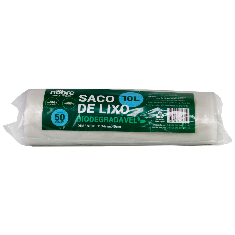 Saco Plástico p/ Lixo Biodegradável – 10 litros – Branco – c/ 50unid. – Nobre