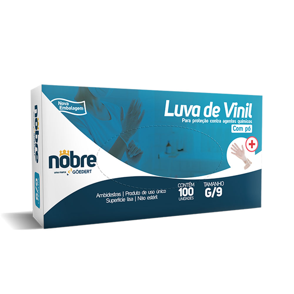 Luva Vinil – com Pó – Proteção Contra Agentes Químicos – c/100unid. – Nobre