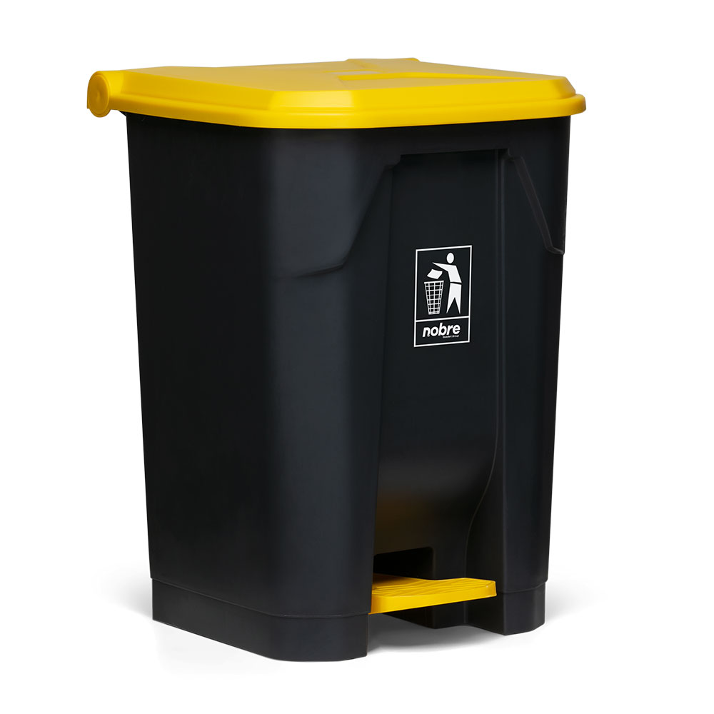 Lixeira Plástica – c/ Pedal – 50 litros – Cinza/Amarelo – Nobre