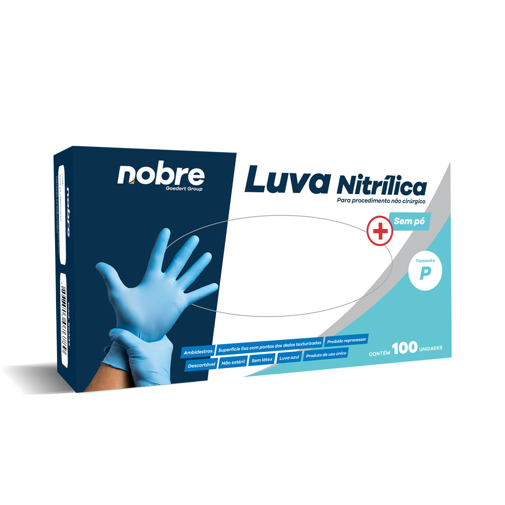 Luva Nitrílica s/ Pó Azul – Proced. Não Cirúrgico – P – c/100unid. – Nobre