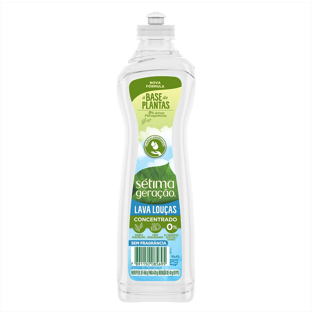 Detergente Líquido – Sem fragrância – 420ml- Sétima Geracao